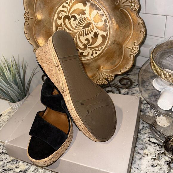 FRANCO SARTO Fiore Black Suede size 11M platforms/sandal cork Sole - Picture 8 of 12
